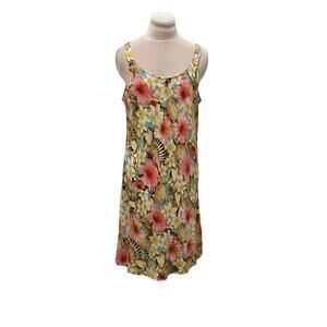 VINTAGE Puanani Hibiscus Seashell Dress XLARGE Made in Hawaii Flowy Soft Rayon